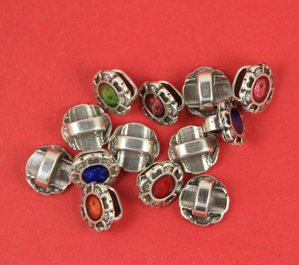 7/5 MADE in EUROPE 2 licorice zamak sliders, enamel flower slider for licorice cord, 10x6mm cord slider (ABLZ41P) Qty2