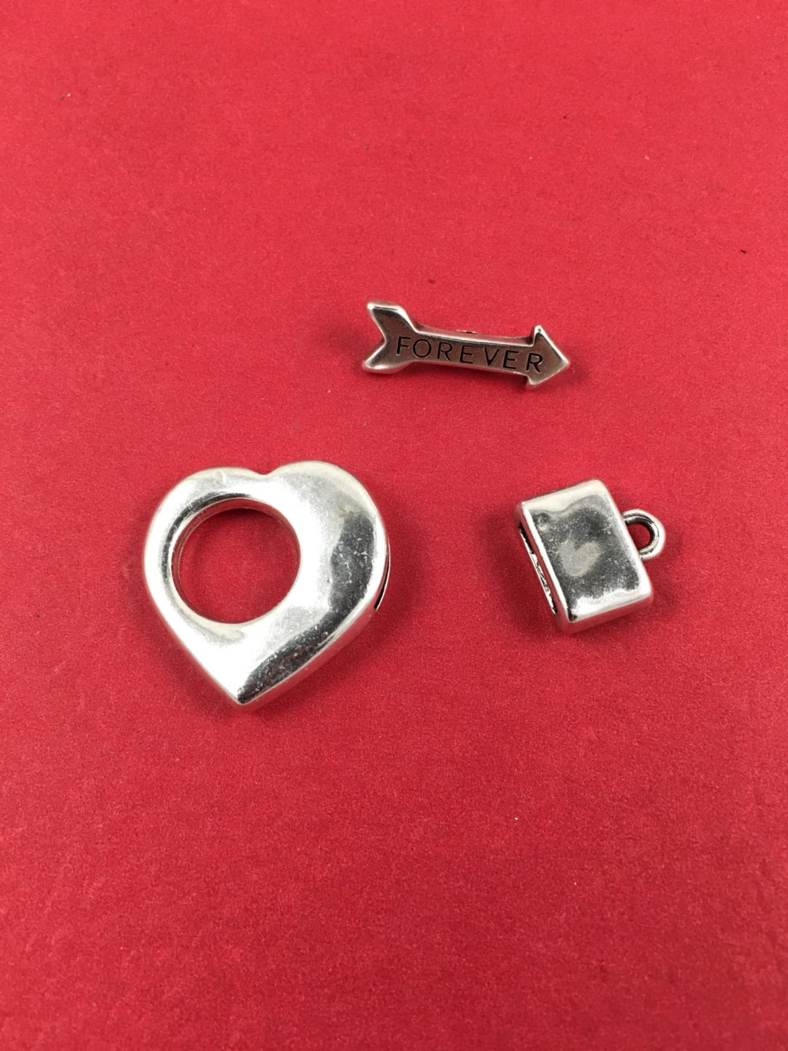 FC0310>>MADE in EUROPE zamak toggle clasp, zamak heart clasp, 3 pieces toggle clasp for 10mm flat cord, flat cord toggle clasp (NG1899) Qty1