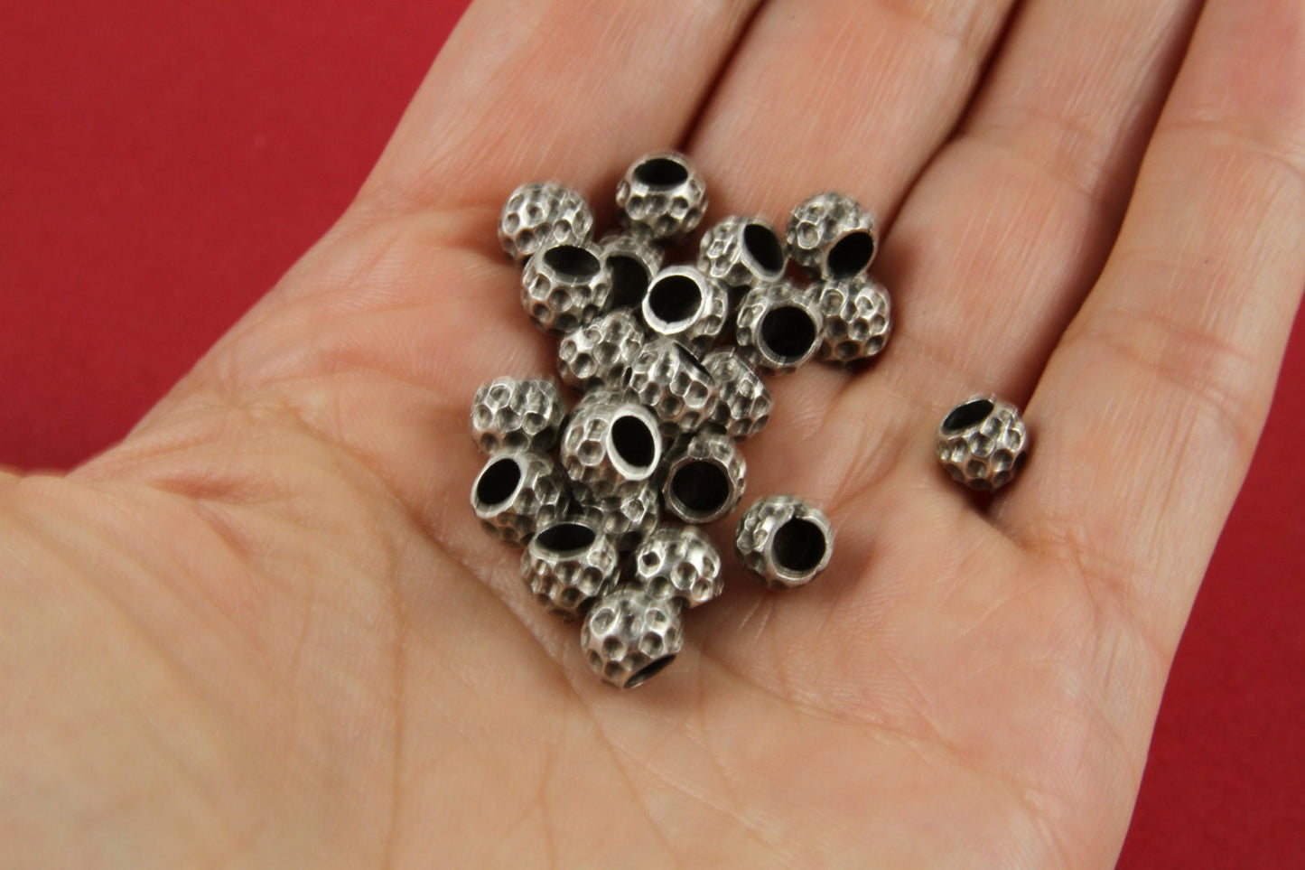 6/5 MADE in EUROPE 6 zamak hammered cord round ends, silver ball cord ends, 4mm round cord ends, hammered ball cord ends Qty6