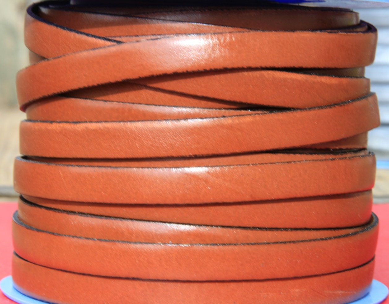 MADE in SPAIN 2 feet of flat 10mm genuine leather cord, 10mm brown leather cord, light brown leather cord, bracelet leather cord (VM10TAB)