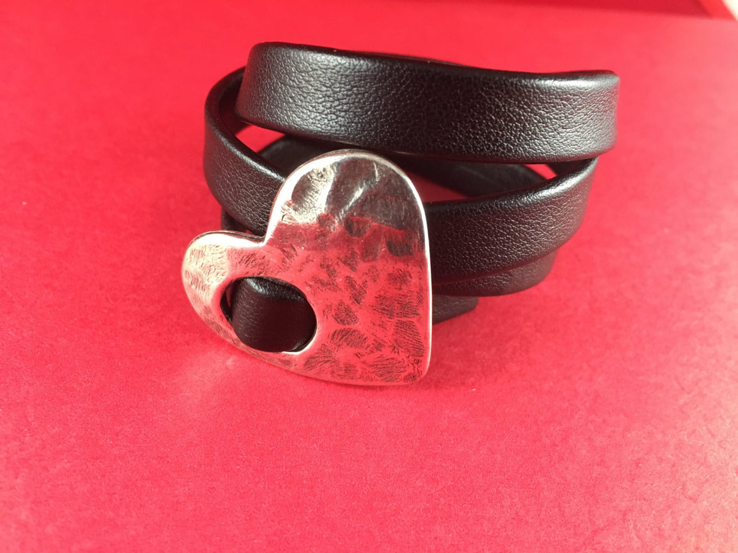 FC0207>>MADE in EUROPE zamak heart buckle clasp, heart slider clasp, hammered heart clasp (ABLZ56S) qty1