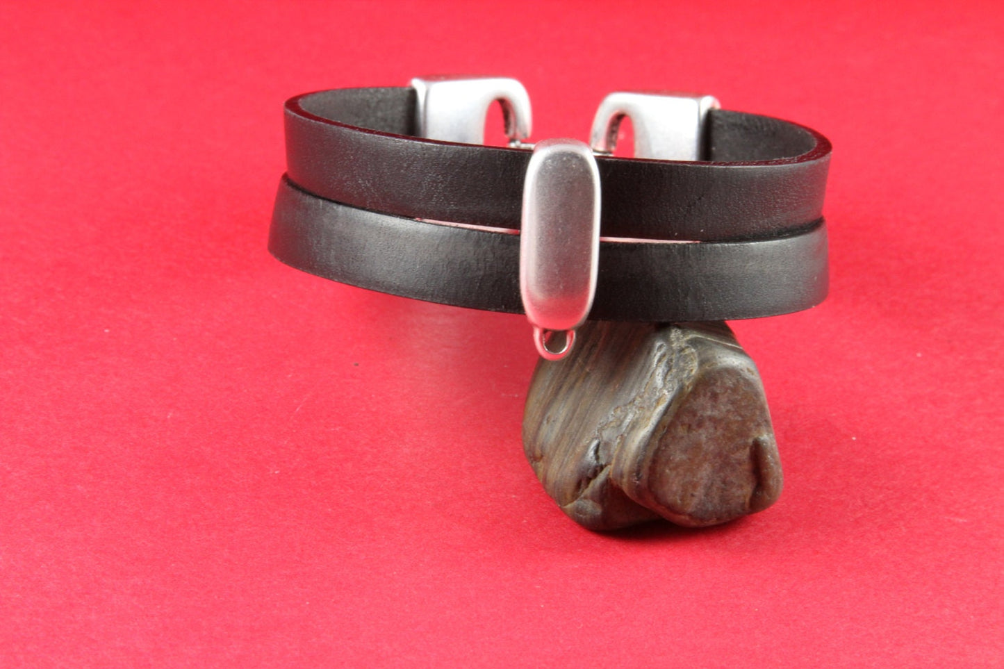 0/5 MADE in EUROPE 3 zamak flat cord bail with hanging ring, charm holder, 20mm flat cord slider with hanging ring (8022) Qty3