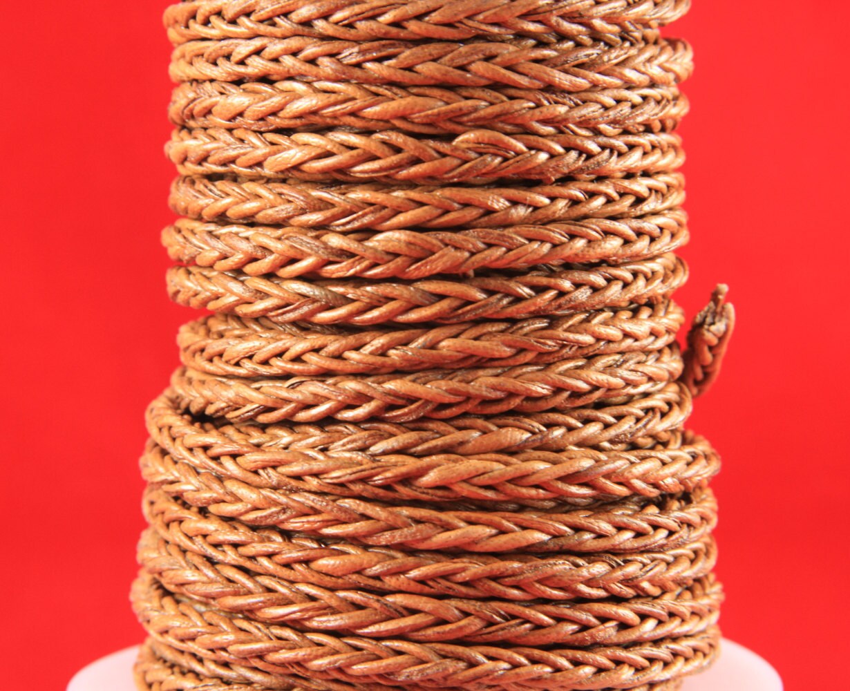 MADE in EUROPE 24" braided leather cord, 4mm braided leather cord, square braided leather cord, 4mm braided tan leather cord (4tanbraided)