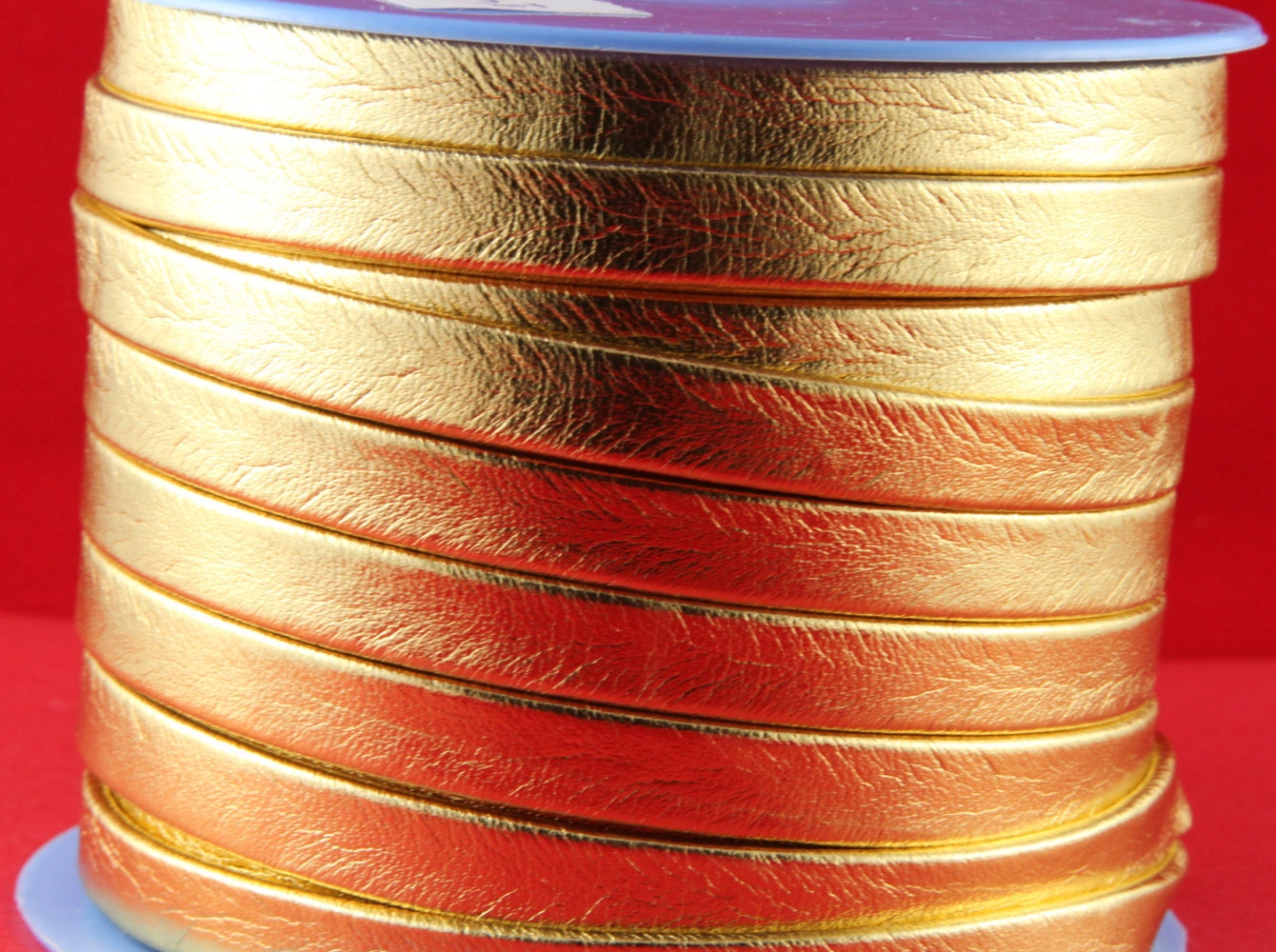 MADE in EUROPE 24" gold flat leather cord, 10mm folded leather cord, soft 10mm leather cord, 10x2mm leather cord (TD10MTORO)