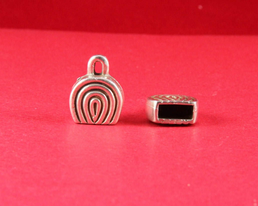 6/5 MADE in EUROPE 2 silver cord ends, 10mmx4mm cord ends, leather cord end (B3170AS)