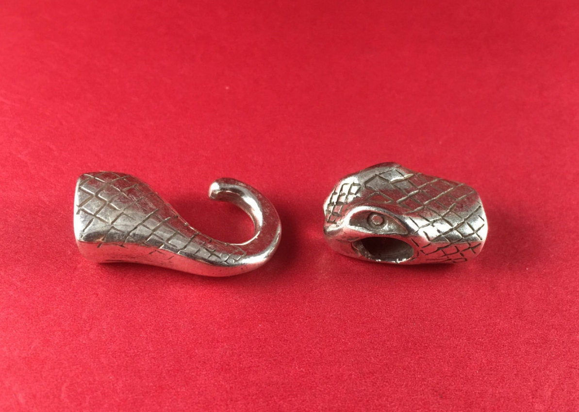 6/6 MADE in EUROPE zamak snake hook clasp, silver hook clasp, licorice cord snake clasp (6705) qty1