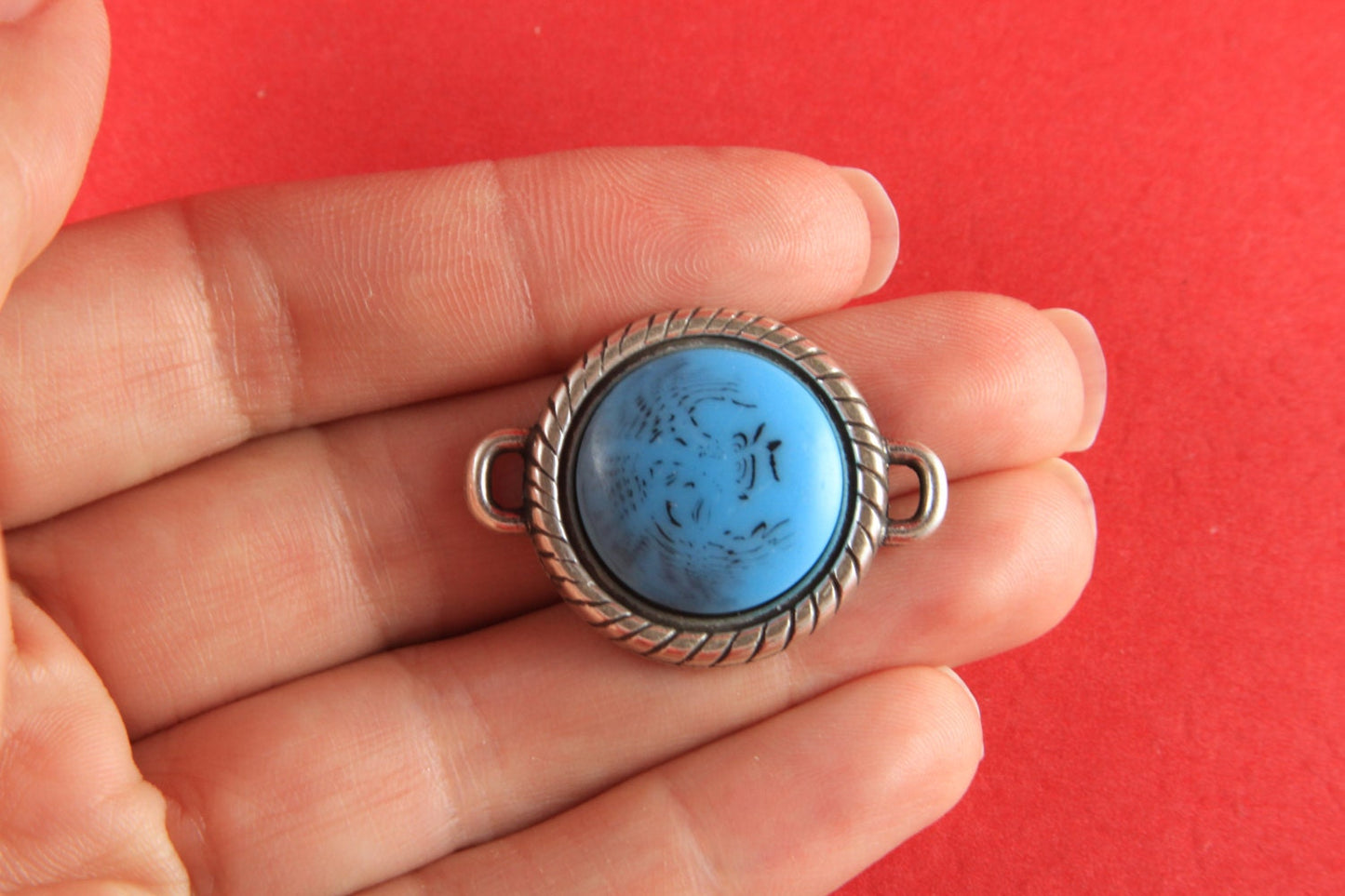 10/4 MADE in EUROPE round connector with light blue cabochon, bracelet connector (12292/00zp) qty1