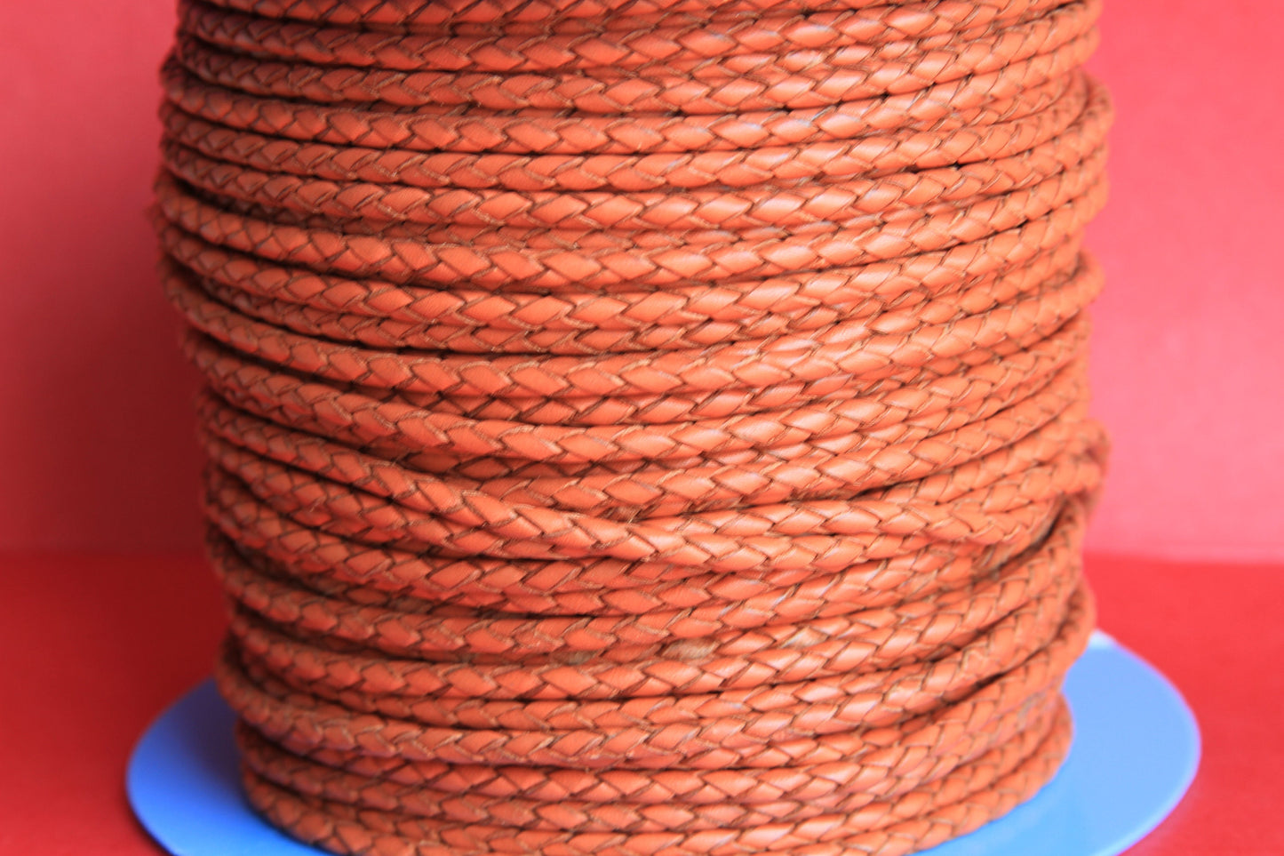 MADE IN SPAIN 24" of 3mm braided orange leather cord, braided leather cord, 3mm round braided leather cord, (tr3nar)