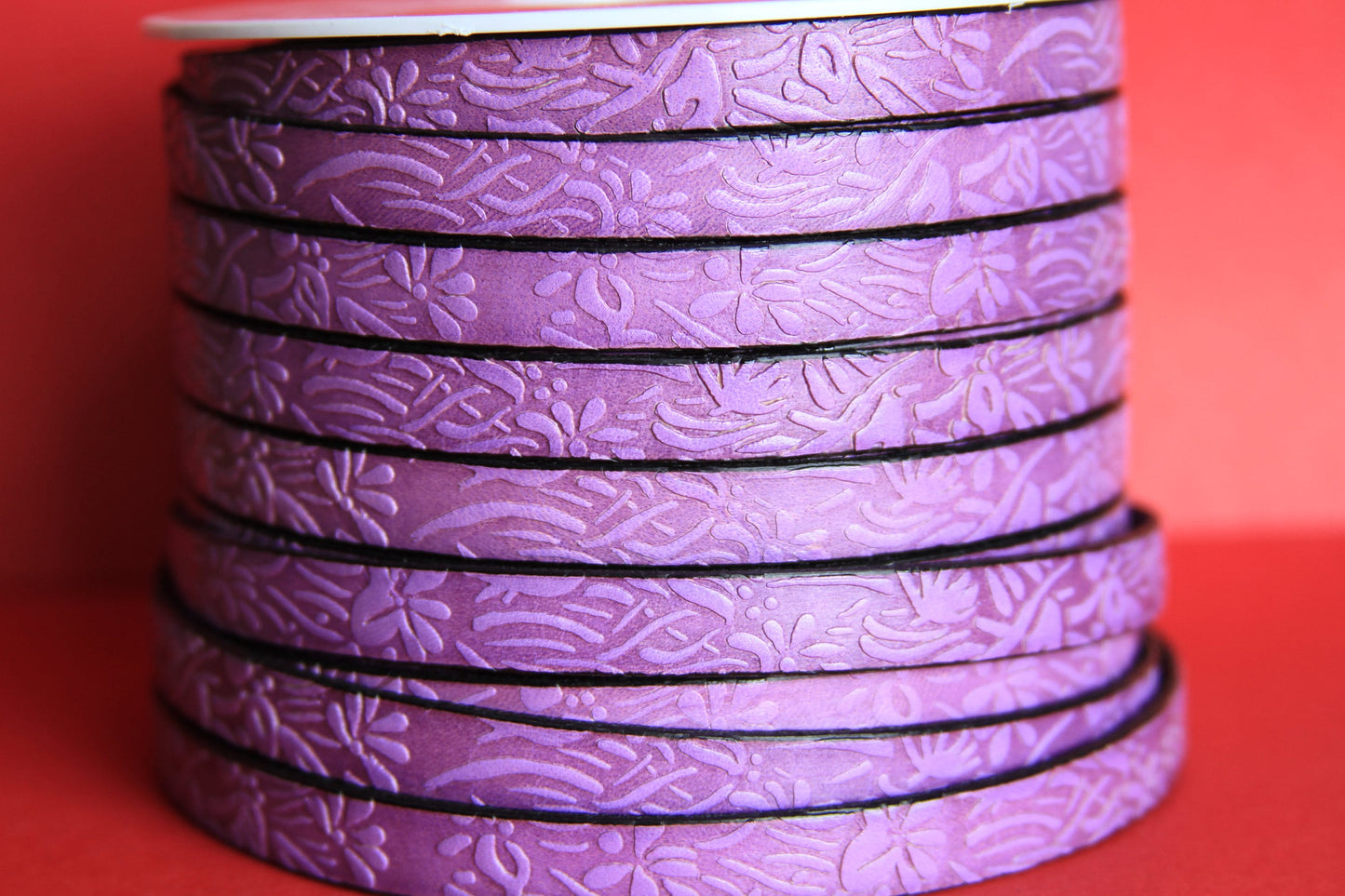 MADE in EUROPE 24" flat leather cord, 10mm leather cord, purple embossed leather cord (509/10/24)