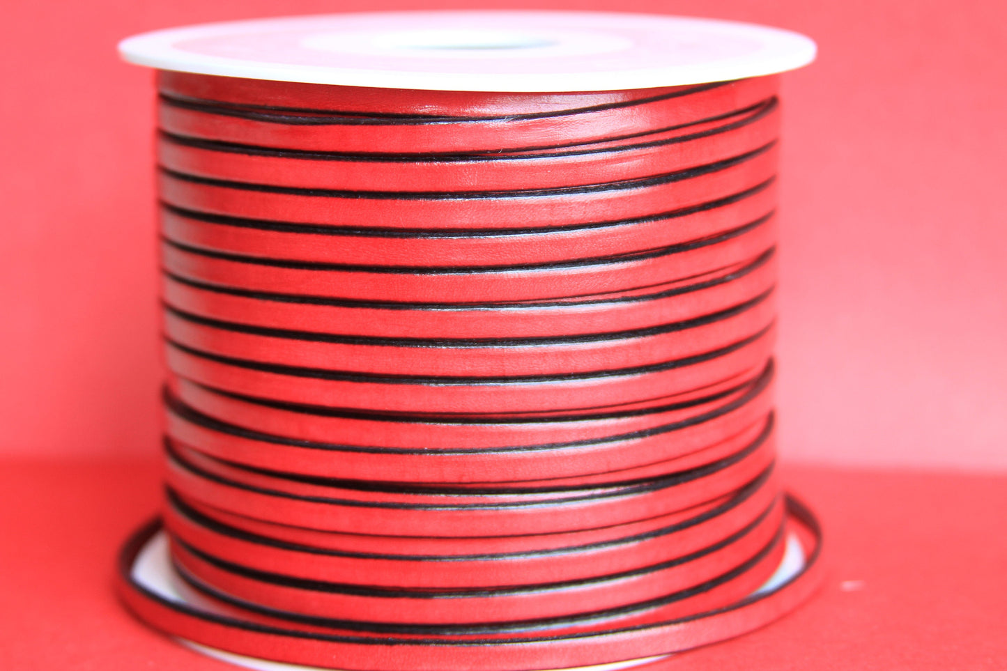 MADE in EUROPE 1 yard of 5mm flat leather cord, genuine red leather 5mm strip, flat red 5mm leather cord (221/05/27)
