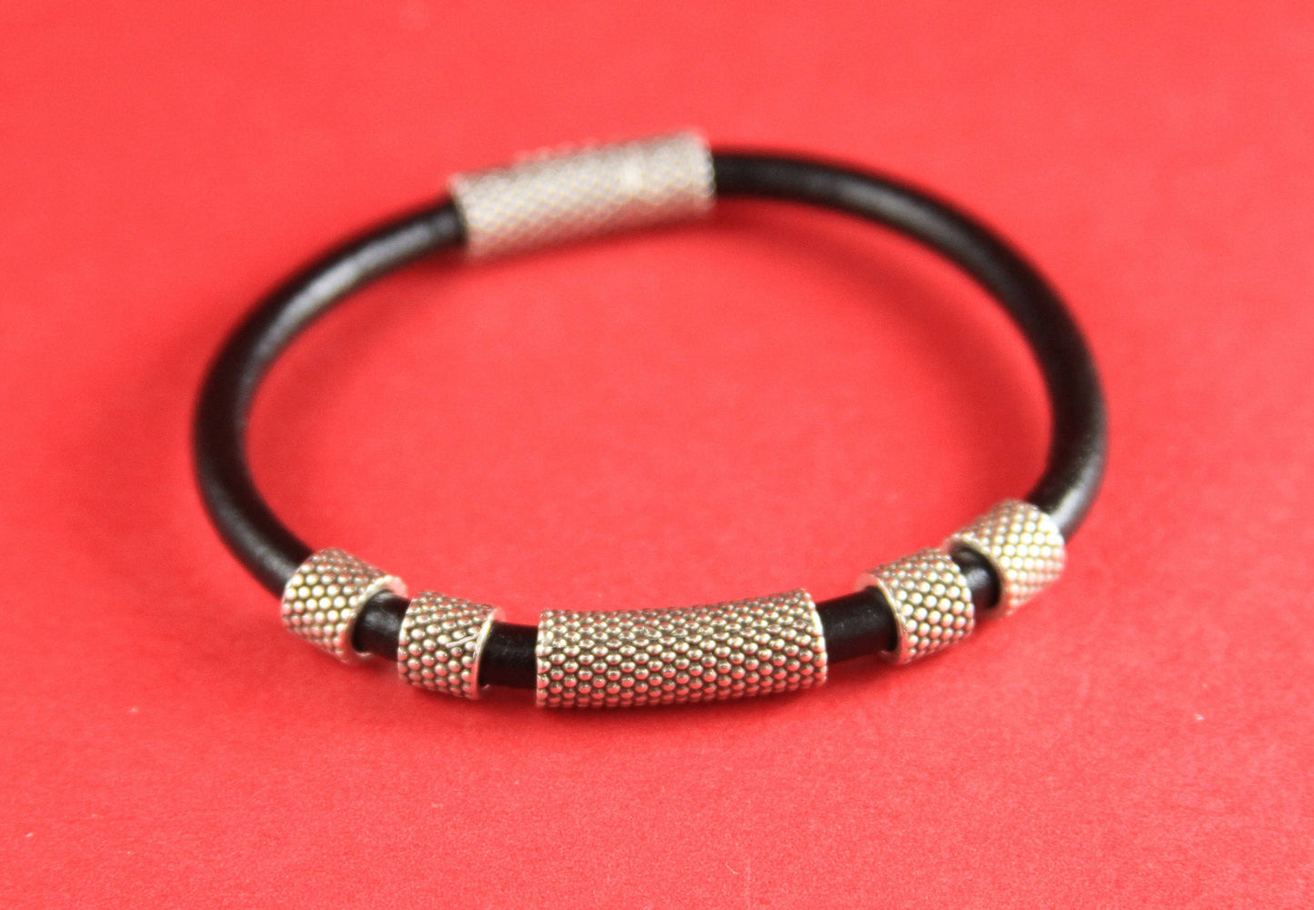 13/4 MADE in EUROPE 4 zamak silver tubes, 5mm hole zamak tube slider, 5mm beaded tube, round cord tube (F779S) qty4
