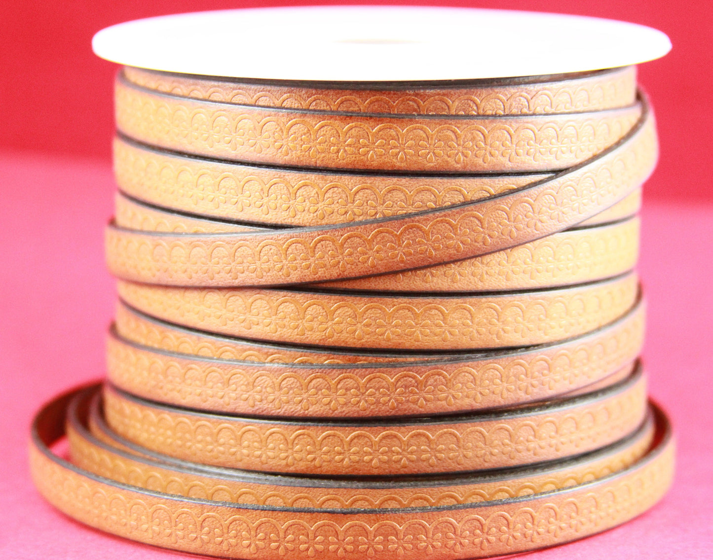 MADE in EUROPE 24" flat leather cord, 10mm leather cord, brown embossed leather cord (507/10/33)