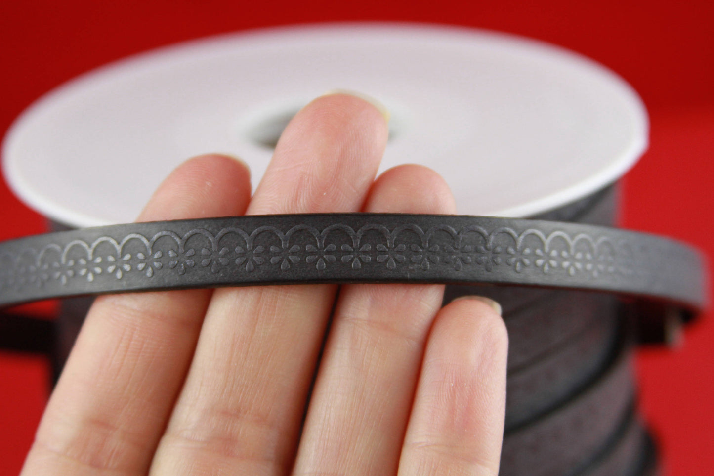 MADE in EUROPE 24" flat leather cord, 10mm leather cord, floral embossed leather cord, 10mm textured floral leather cord (507/10/40)