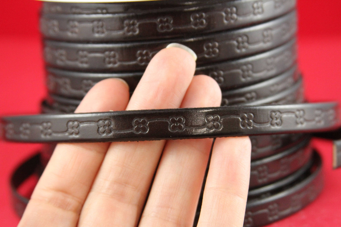 MADE in EUROPE 24" flat leather cord, embossed 10mm dark brown leather cord, genuine leather cord (492/10/02)