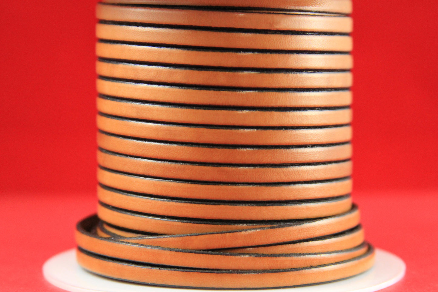 MADE in EUROPE 1 yard of 5mm flat leather cord, genuine leather 5mm strip, light brown flat leather cord (221/05/33)