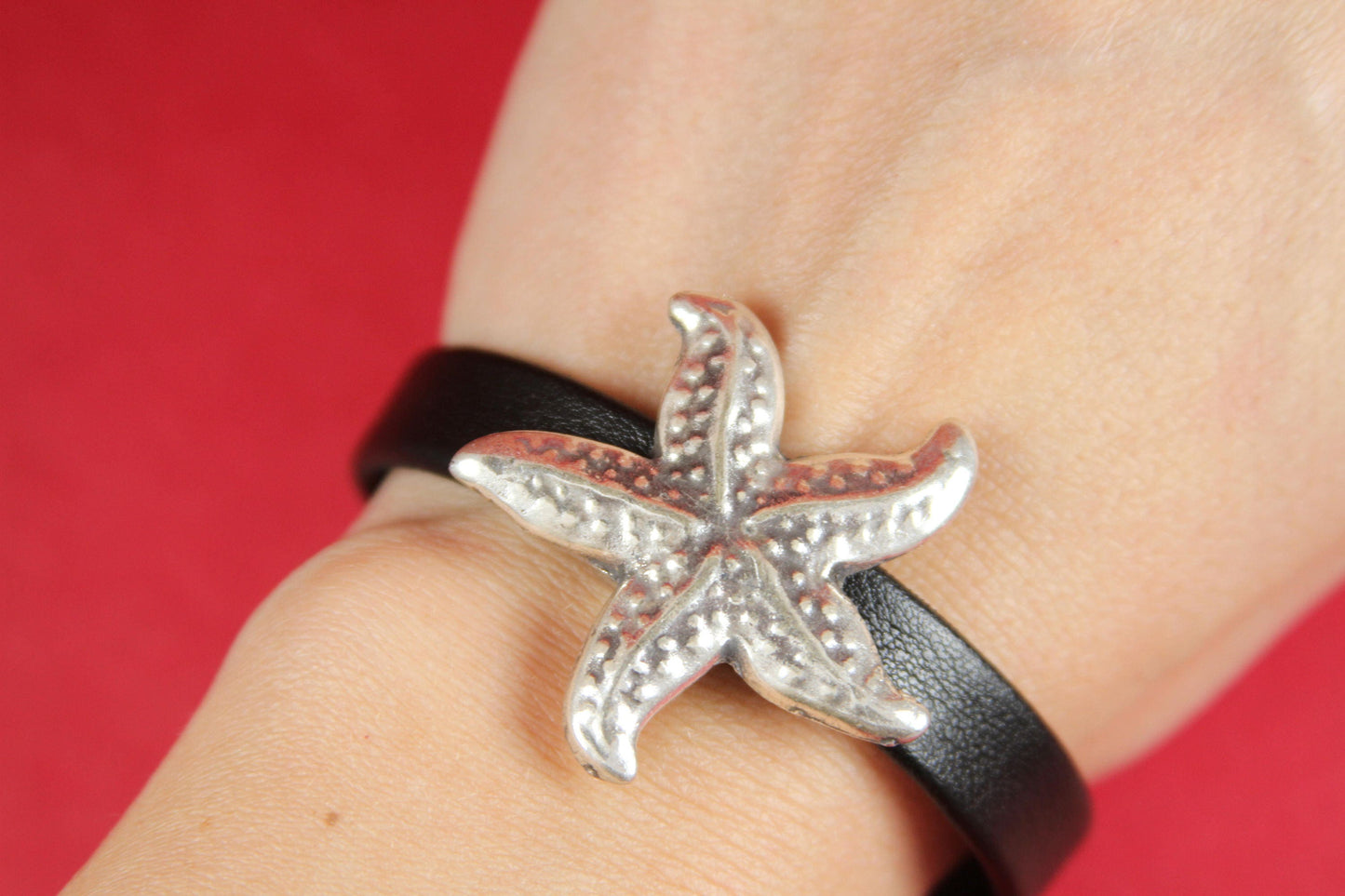 FS0196>> MADE IN EUROPE zamak starfish slider, 10mm flat cord sea star slider, large silver starfish slider Qty1