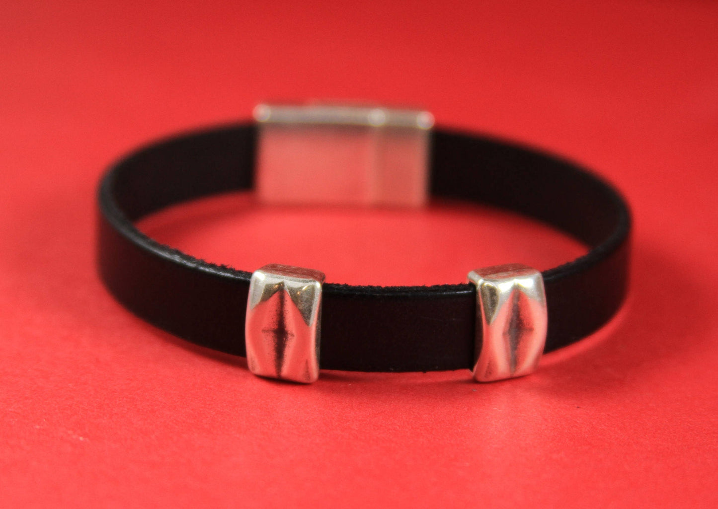 FS0312>>MADE in EUROPE 2 zamak sliders, 10mm flat cord slider bars, 10mm leather cord simple sliders, zamak sliders Qty2
