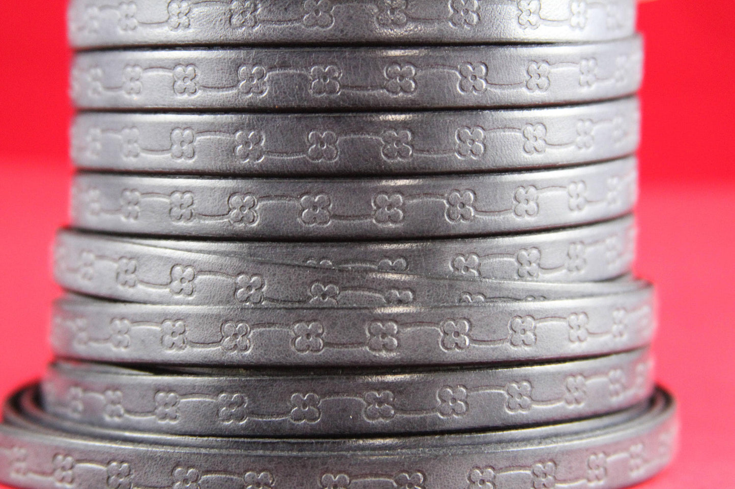 MADE in EUROPE 24" flat leather cord, 10mm leather cord, floral embossed leather cord (492/10/40)