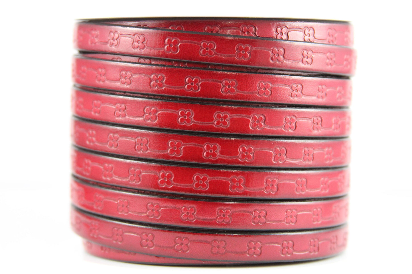 MADE in EUROPE 24" flat leather cord, 10mm leather cord, dark red embossed leather cord (492/10/27)