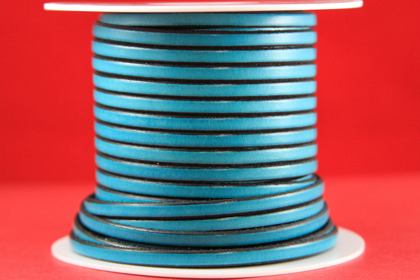 MADE in EUROPE 1 yard of 5mm flat leather cord, genuine leather 5mm strip, teal flat leather cord