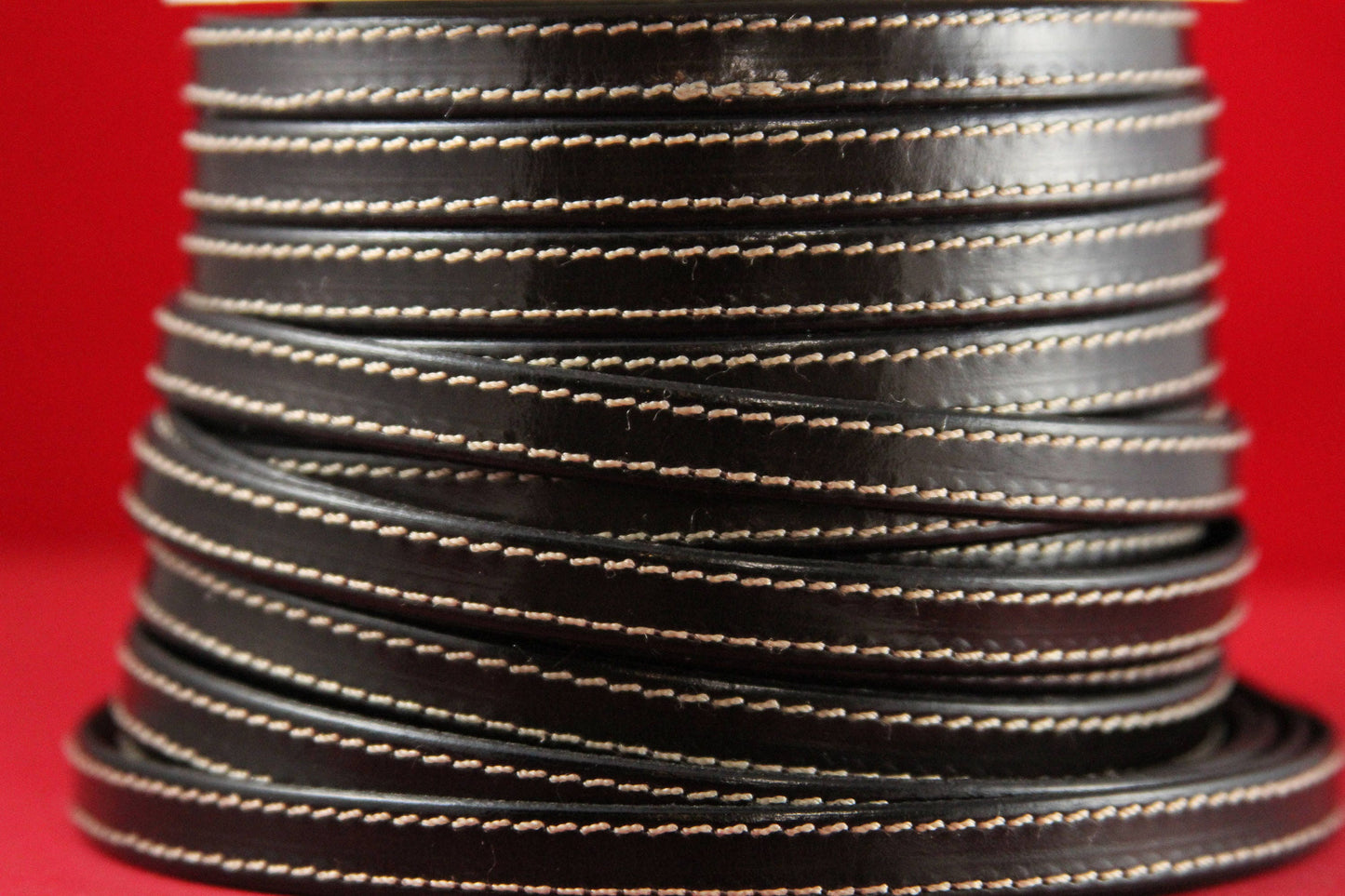 MADE IN SPAIN 24" flat stitched leather cord, brown 10mm flat leather cord, 10mm stitched leather cord (240/10/02)
