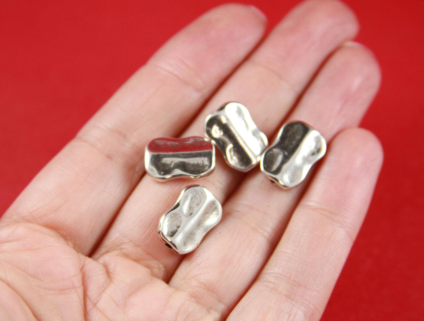 RS0009>> MADE IN EUROPE 4 irregular beads, flat hammered zamak sliders, 2mm cord sliders, (Ablz174s) Qty4