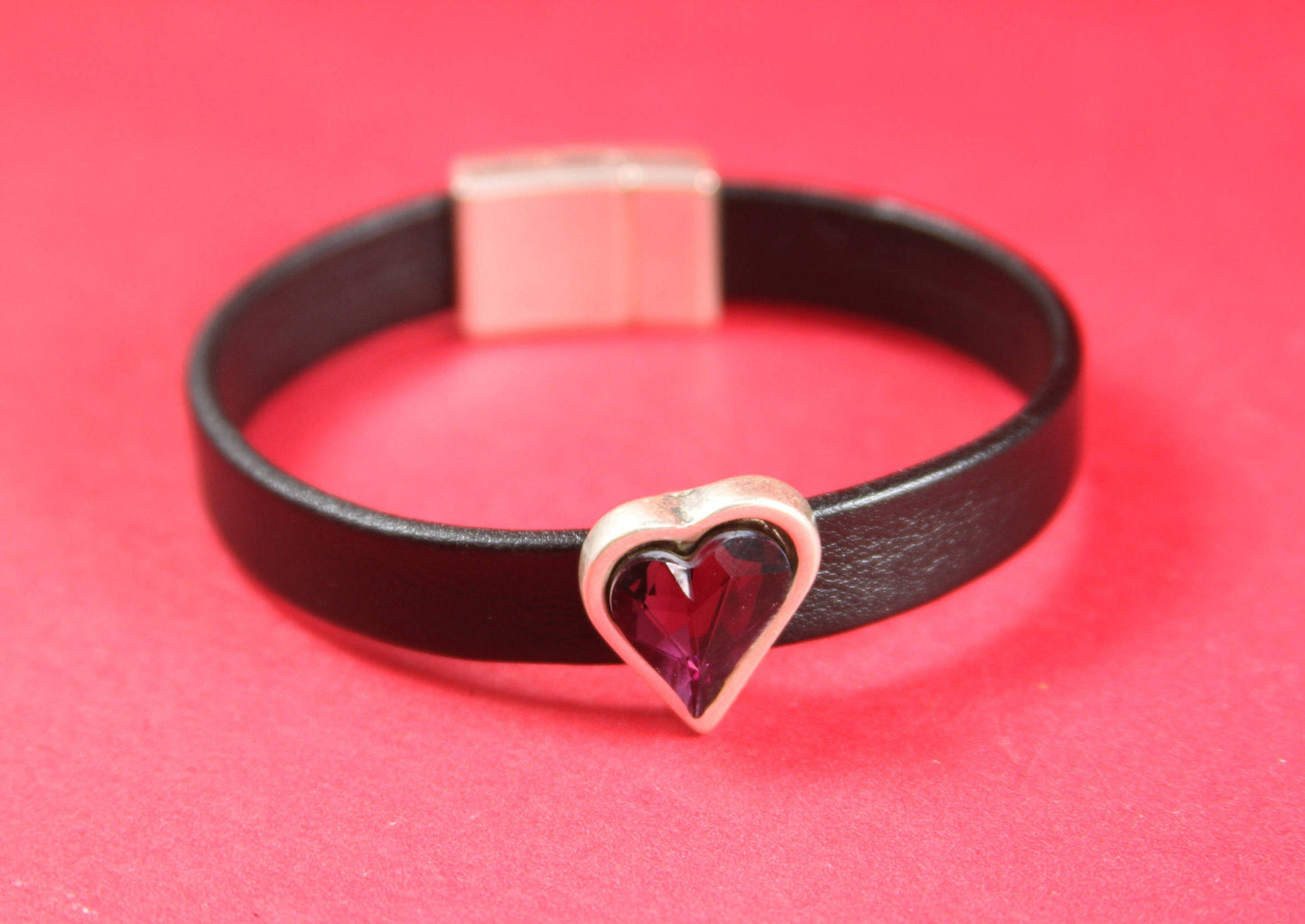 FS0145>> MADE IN EUROPE zamak heart slider with Swarovski purple crystal, flat cord heart slider, swarovski heart slider(78316/10VF) Qty1