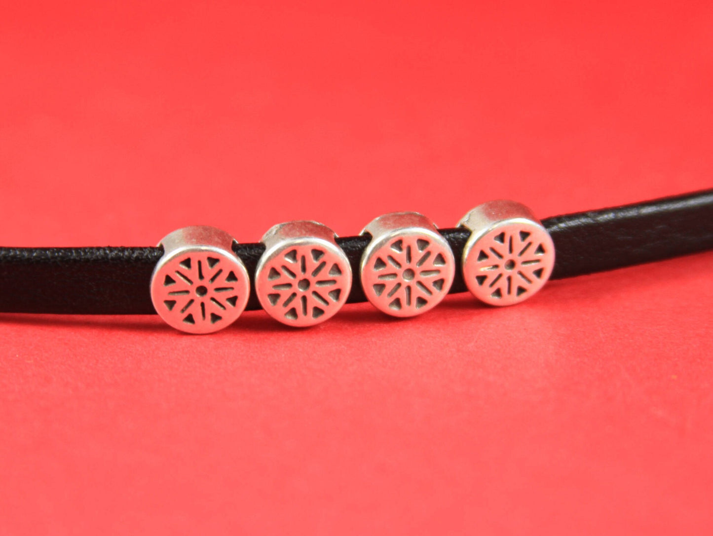 FS0303>>MADE in EUROPE 4 zamak sliders for 6mm cord, flat cord round slider, zamak round slider qty4