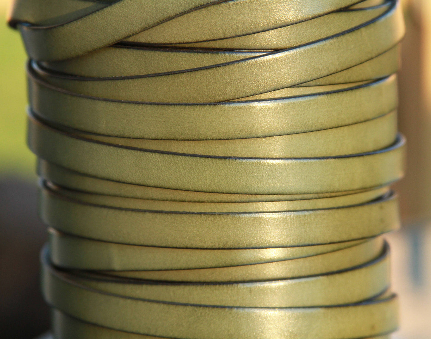 MADE in EUROPE 24" of olive green genuine leather cord, flat 10mm leather cord, 10x2mm olive green leather cord (MARF10GM)