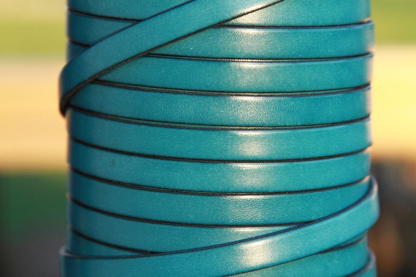 MADE in EUROPE 24" of genuine turquoise leather cord, flat 10mm leather cord, 10x2mm leather cord (AR100/10/19)