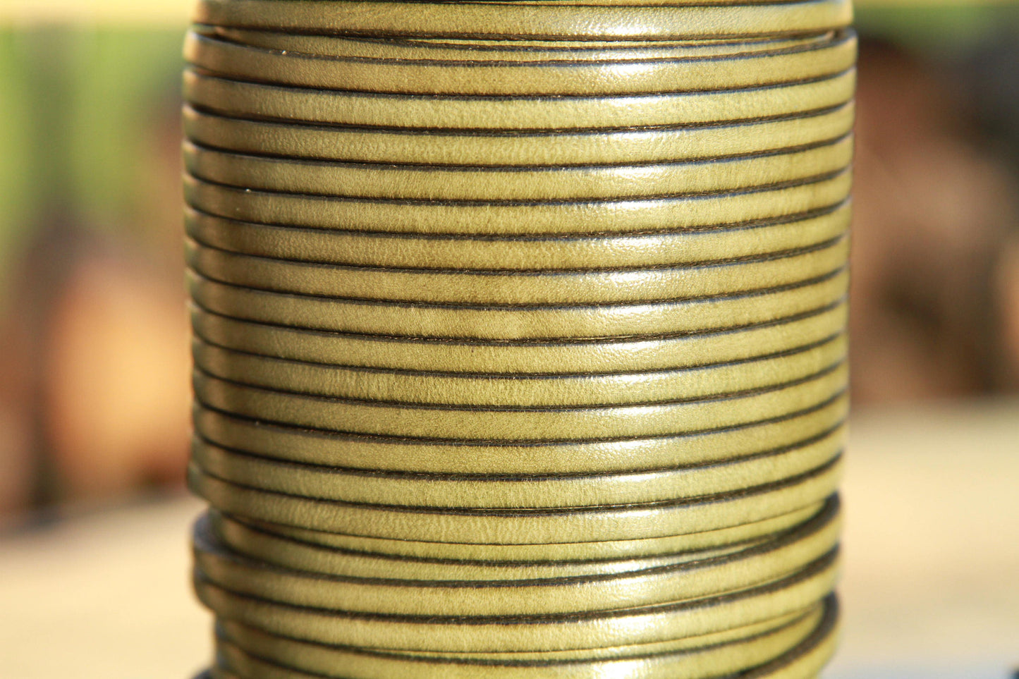 MADE in EUROPE 1 yard of 3mm olive green flat leather cord, genuine flat leather cord, 3x2mm flat leather cord (MARF3GM)