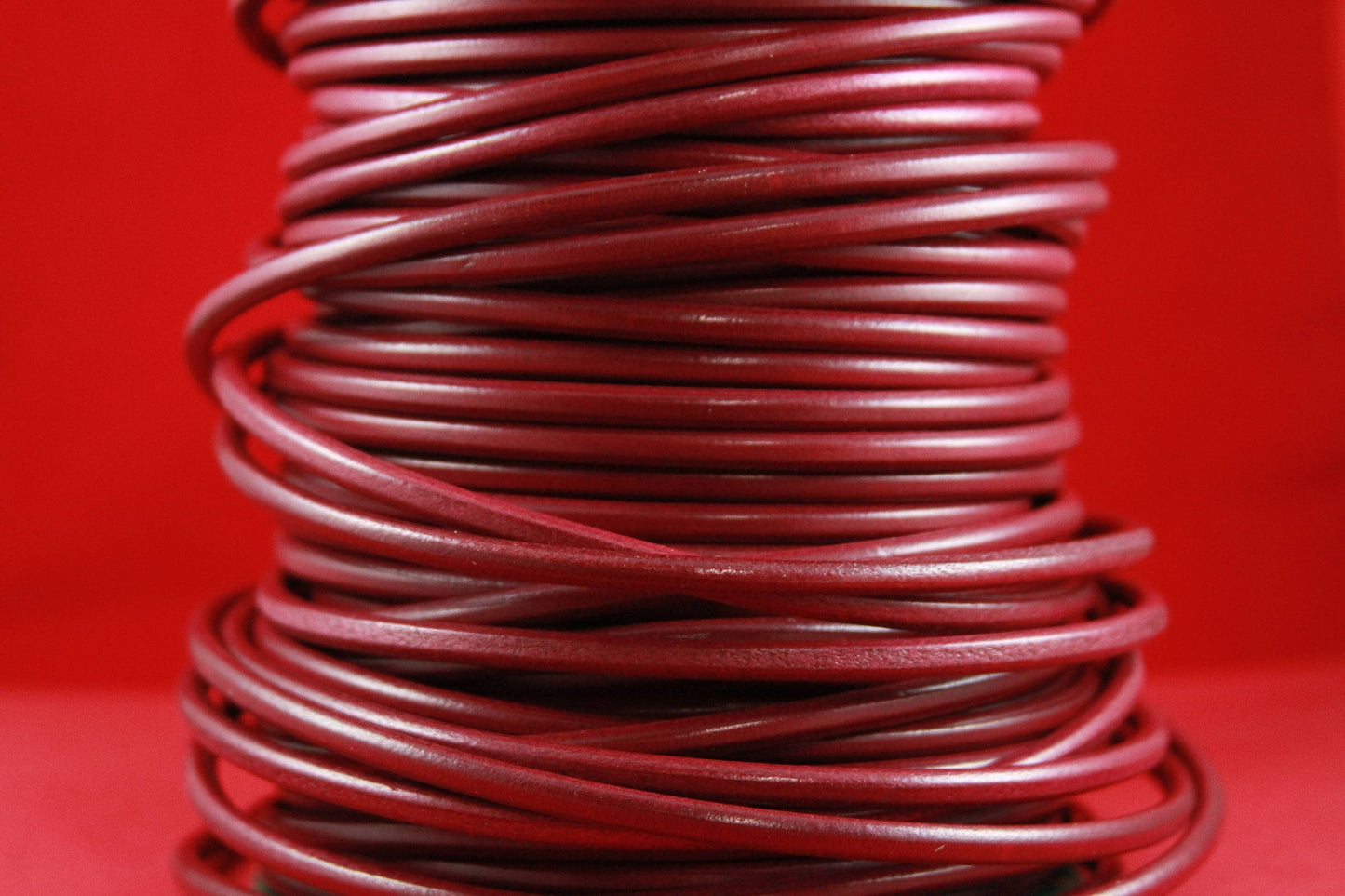 MADE in EUROPE 24" round leather cord, 5mm round genuine leather cord, dark red 5mm round cord, bordeaux 5mm leather (MARR5GRAN)