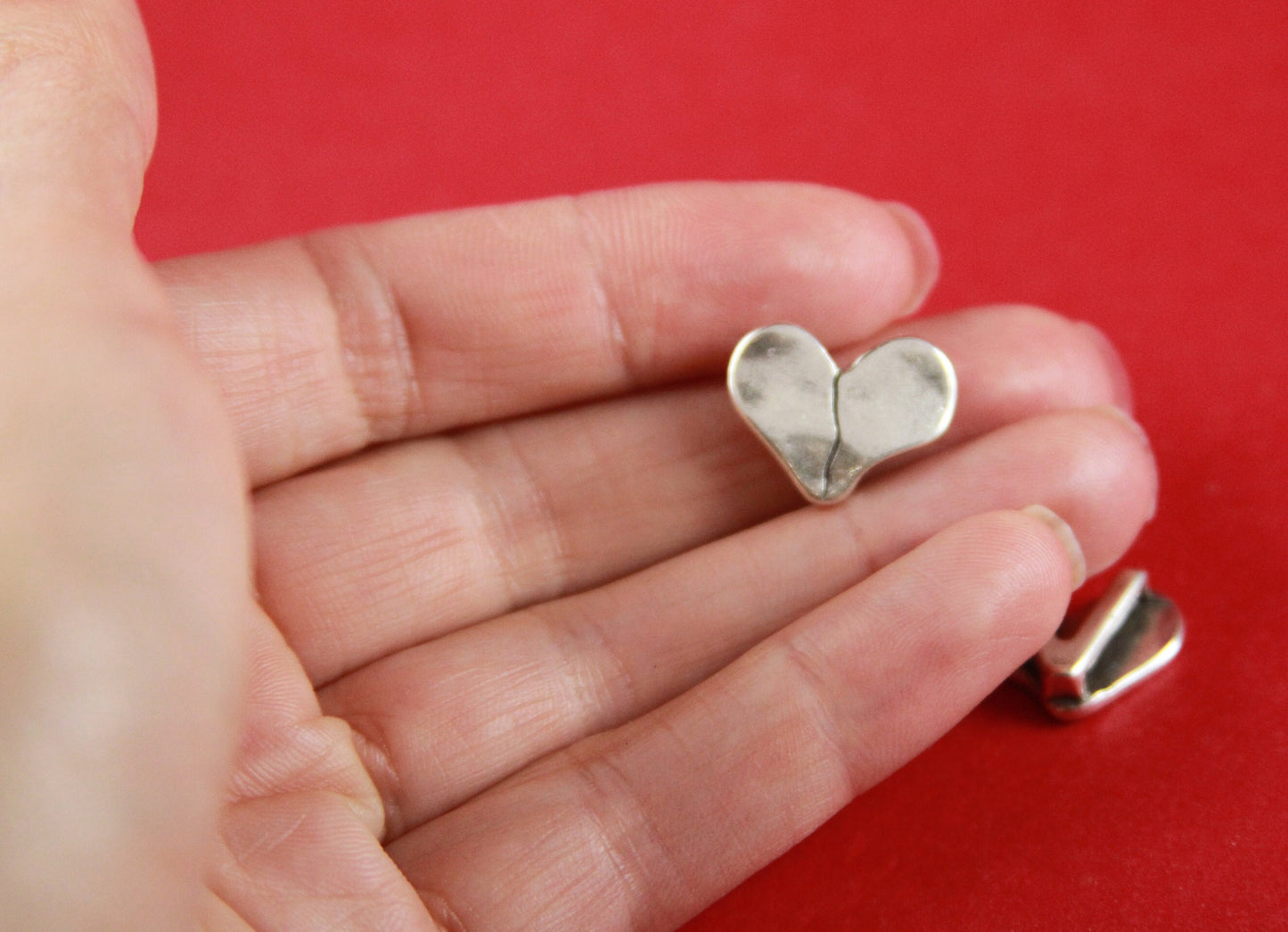 FS0314>>MADE in EUROPE 2 zamak broken heart sliders, 10mm flat cord slider, 10mm flat cord heart sliders qty2