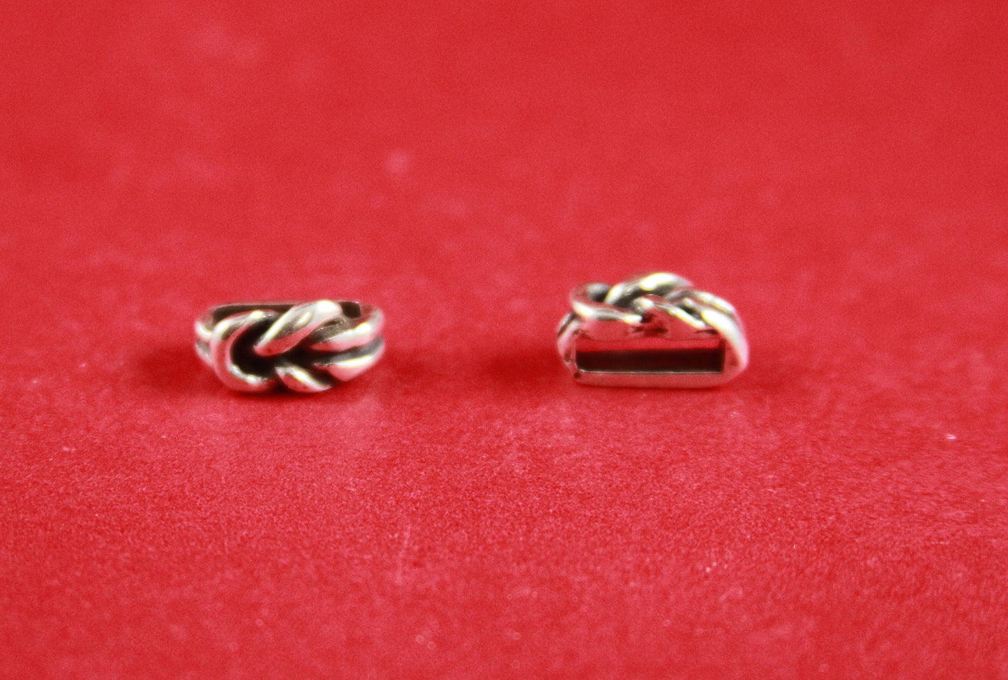 FS0301>>MADE IN EUROPE 2 zamak flat cord knot sliders, flat cord loop sliders, 10mm flat cord loop sliders, silver sliders.Qty2