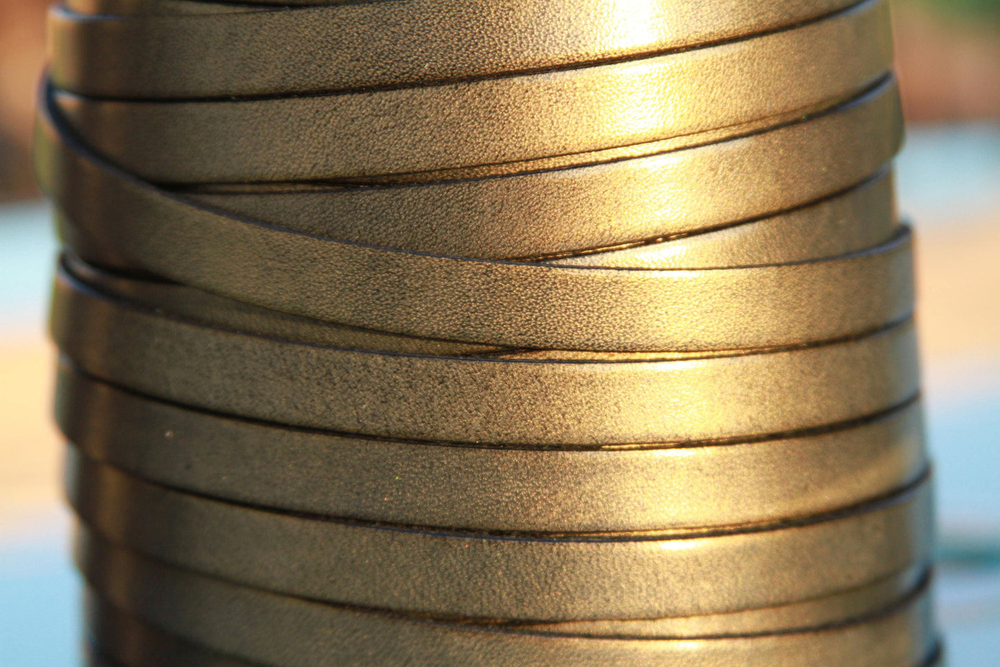 MADE in EUROPE 24" of old gold (bronze) genuine leather cord, flat 10mm leather cord, 10x2mm leather cord (MARF10OG)