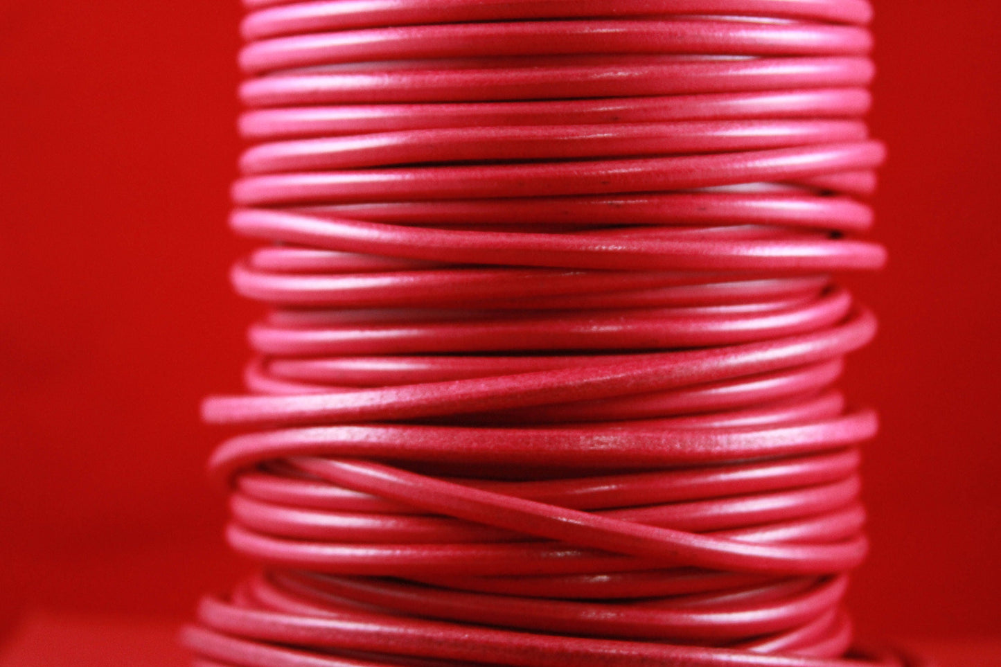 MADE in EUROPE 24" round leather cord, 5mm round genuine leather cord, 5mm fucsia round leather cord (MARR5FUC)