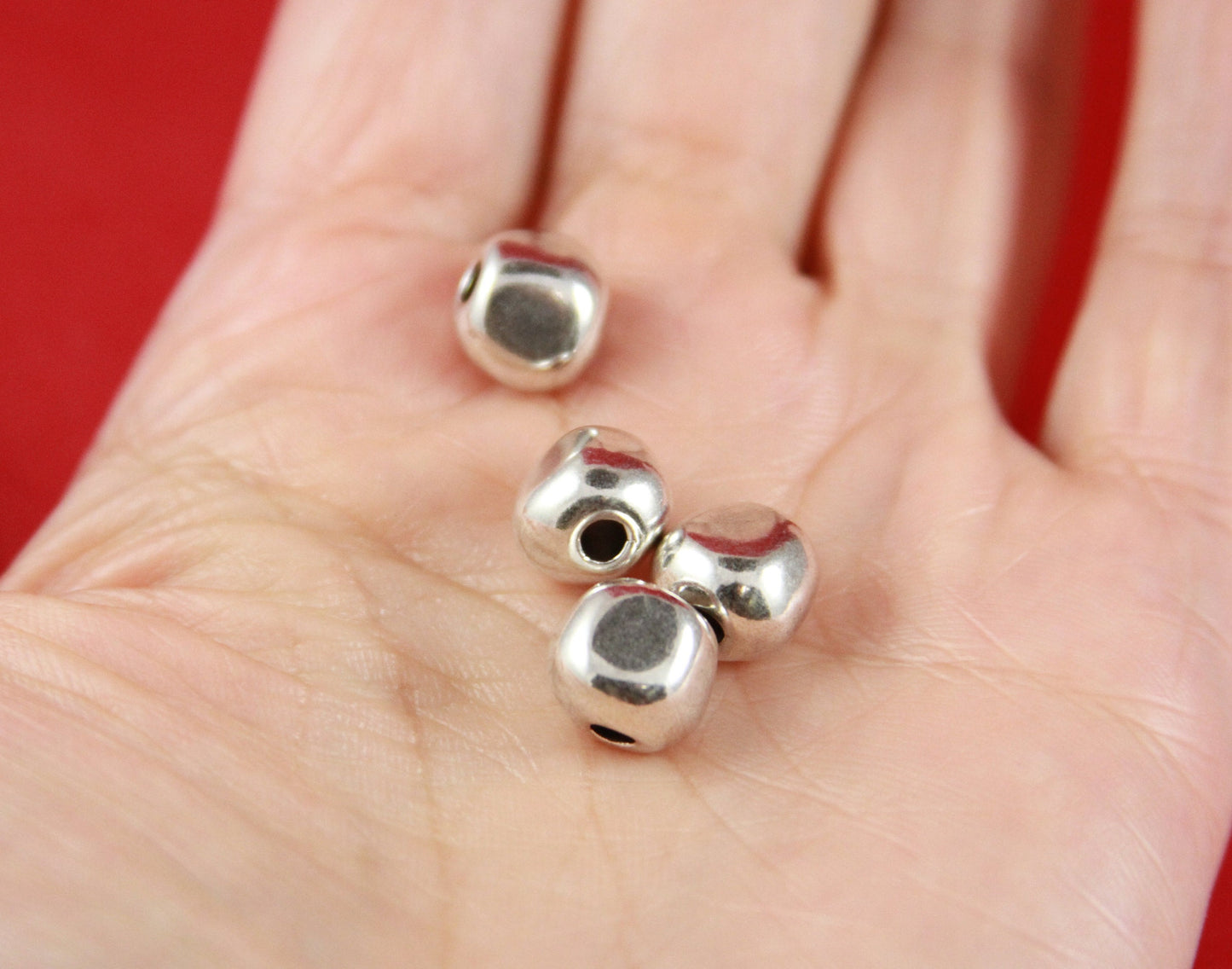 RS0117>>MADE IN EUROPE 4 zamak irregular sliders, zamak silver beads, round 2mm cord irregular beads ,2mm cord zamak beads ( 5656/03)Qty4