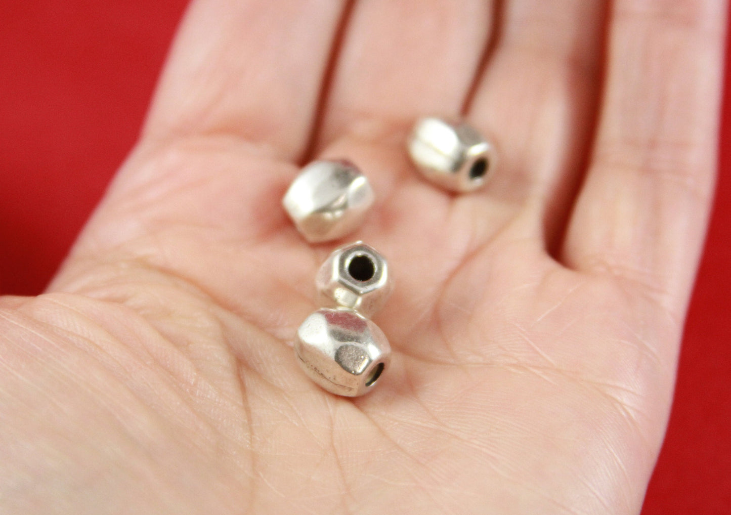 RS0118>>MADE IN EUROPE 4 zamak irregular sliders, zamak faceted beads, round 2mm cord irregular beads ,2mm cord zamak beads Qty4