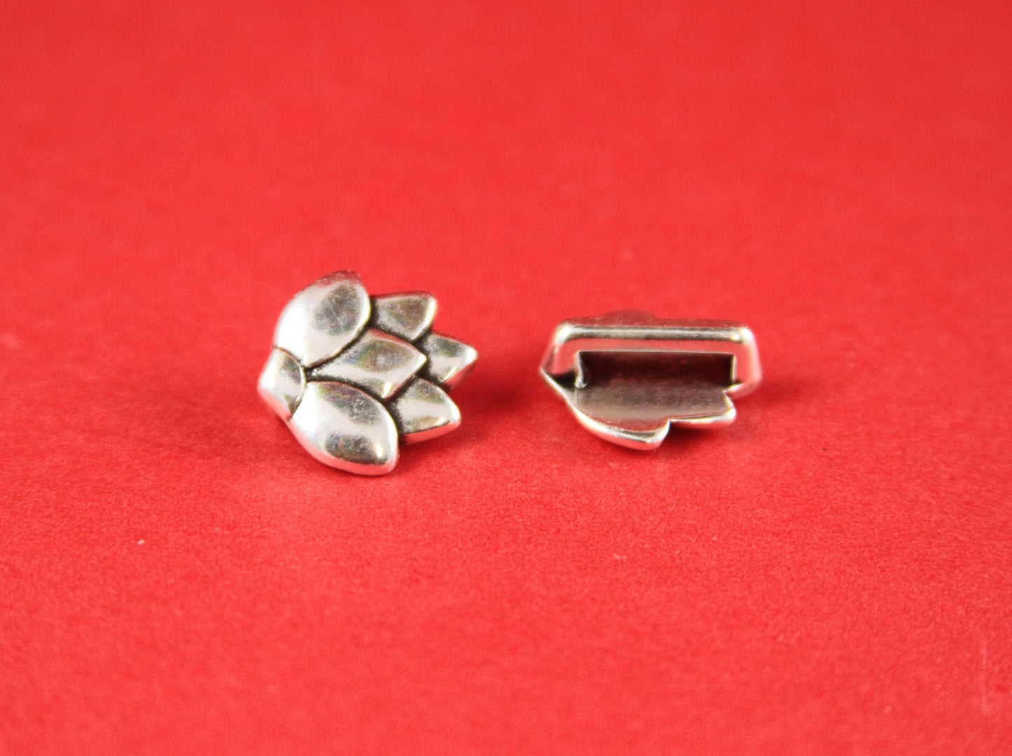 FS0017>>MADE IN EUROPE 2 zamak flower sliders 10mm flat cord, 10mm flat cord lotus slider, lotus slider for 10mm flat cord (ng3492) Qty2