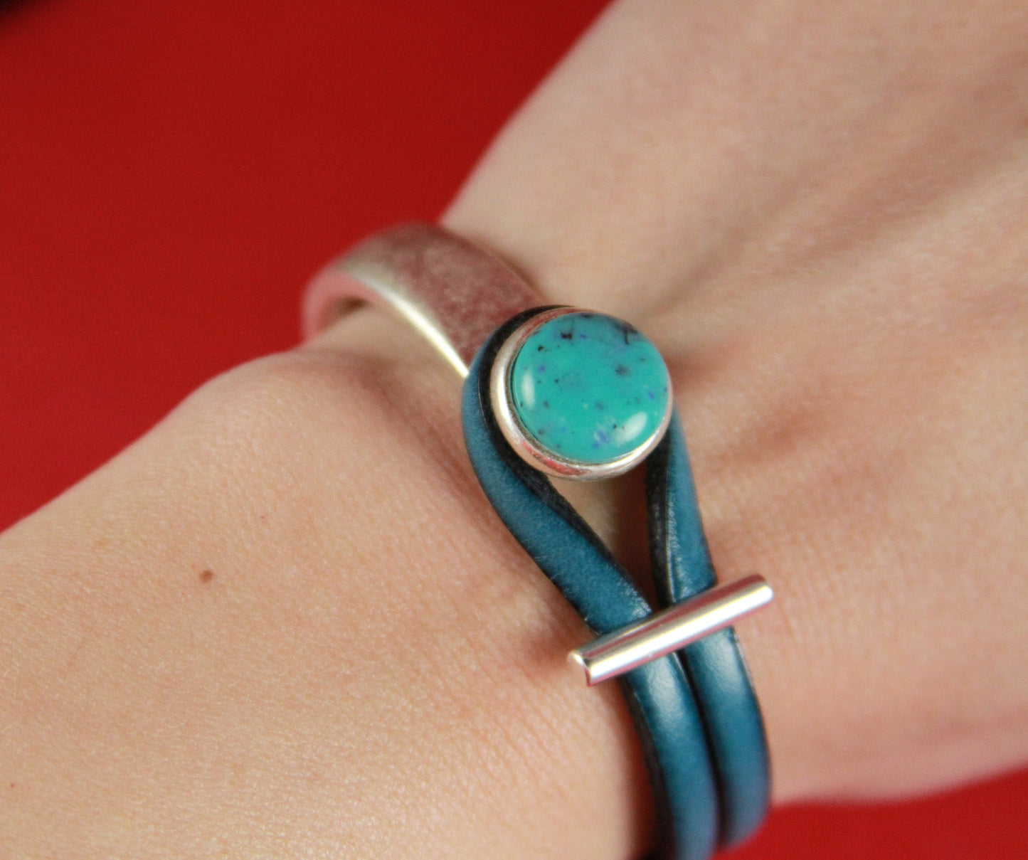B0040>>MADE in EUROPE zamak turquoise button half bracelet +loop maker slider, zamak half bracelet (77831/02zp) Qty1