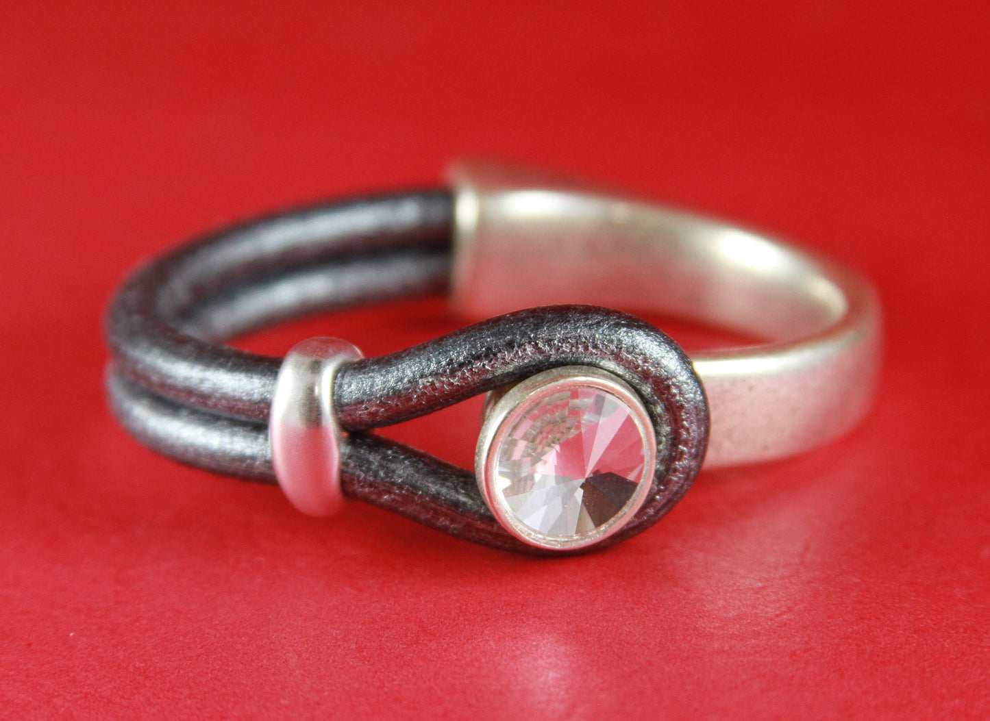 B0018>>MADE in EUROPE zamak half bracelet finding with Swarovski clear crystal, 5mm round cord half bracelet qty1set