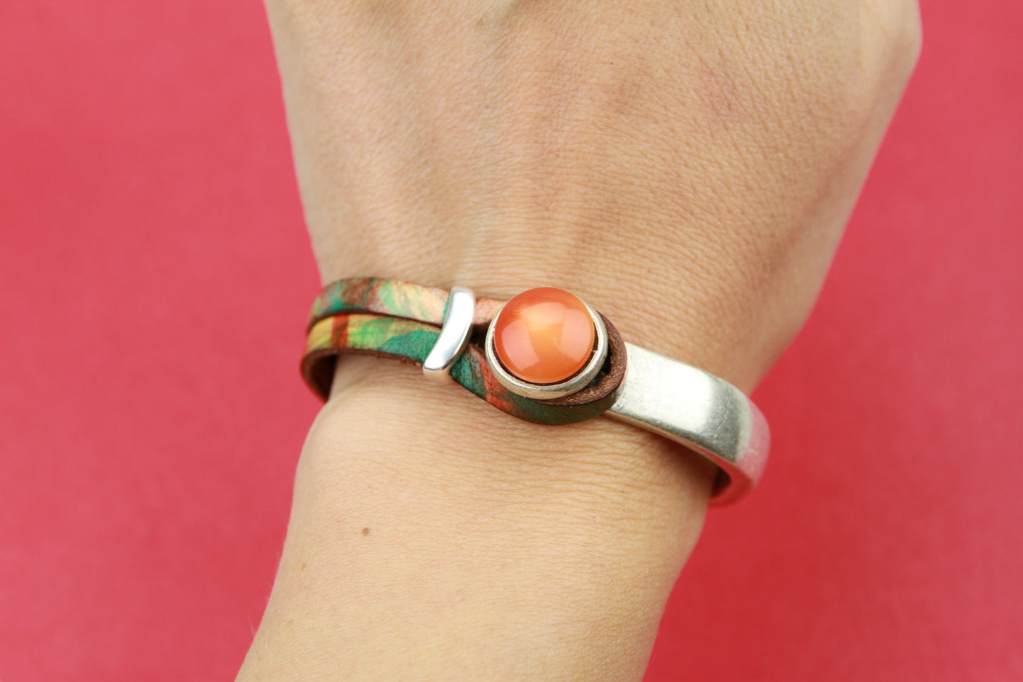 B0034>>MADE in EUROPE zamak orange button half bracelet + slider, zamak half bracelet with orange cabochon(77831/02nar) Qty1