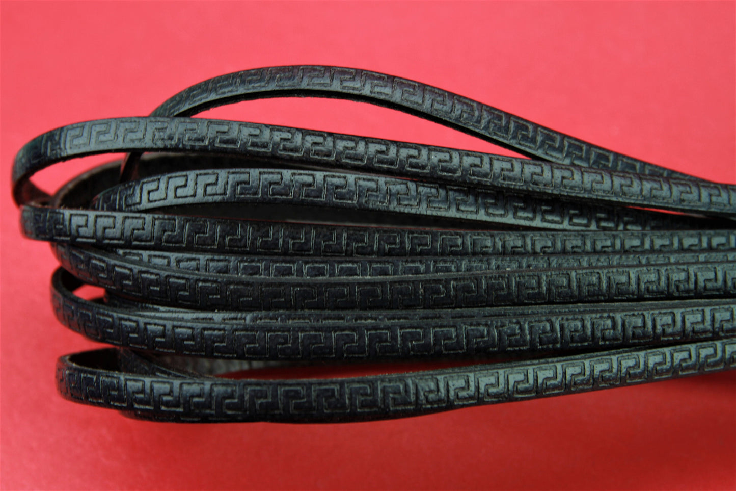 MADE in EUROPE 24'' flat 5mm engraved leather cord, 5mm flat greek key engraved leather cord, 5mm embossed leather cord (SEF5GEMB)