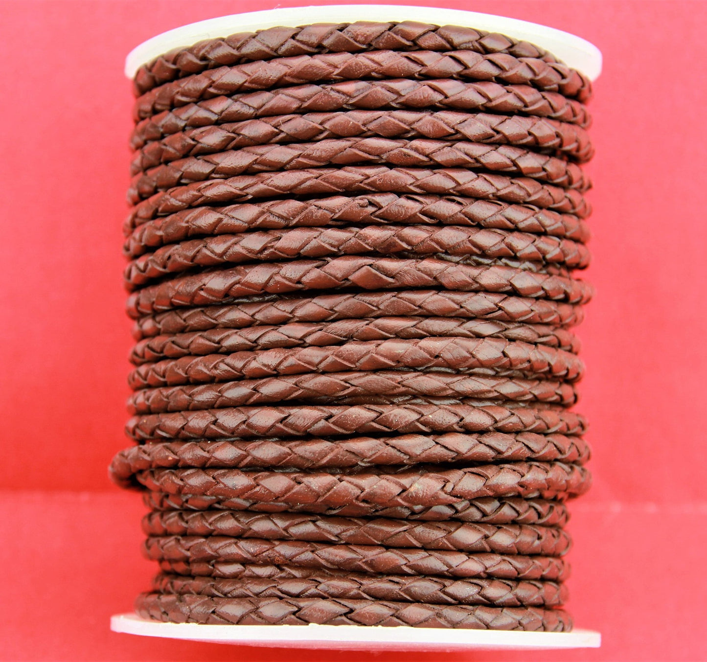 MADE in EUROPE 24" round braided 4mm leather cord, 4mm brown braided cord, brown 4mm braided leather cord (SERB4BR)