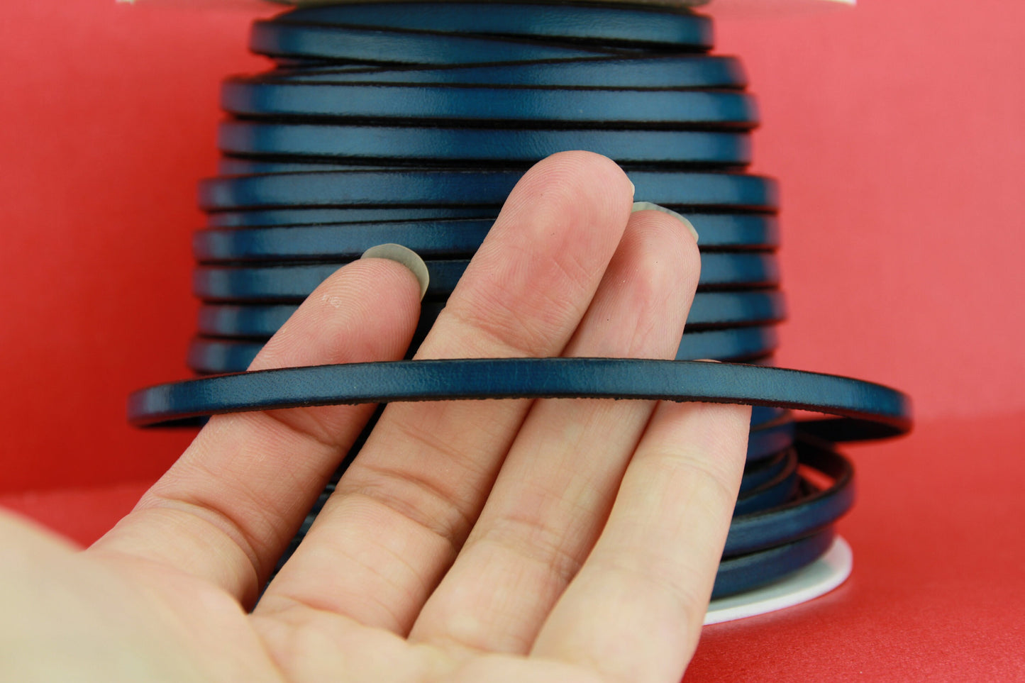 MADE in EUROPE 1 yard of 5mm flat leather cord, genuine leather 5mm strip, dark blue flat leather cord (221/05/14)