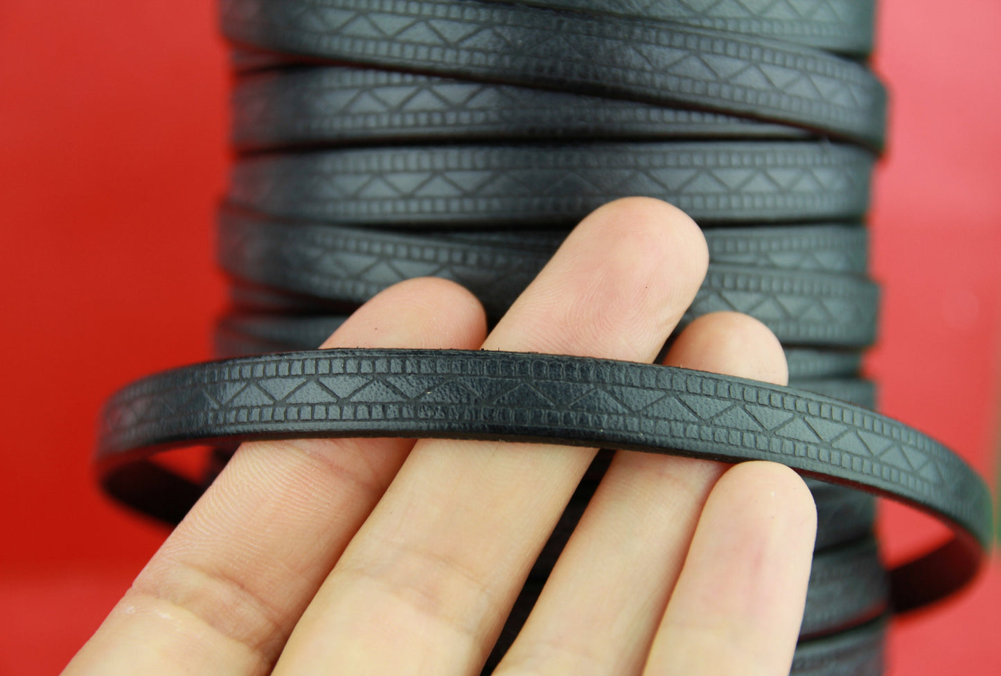 MADE in SPAIN 24" flat leather cord, 10mm flat engraved leather cord for bracelet, embossed 10mm leather cord (707/10/40)