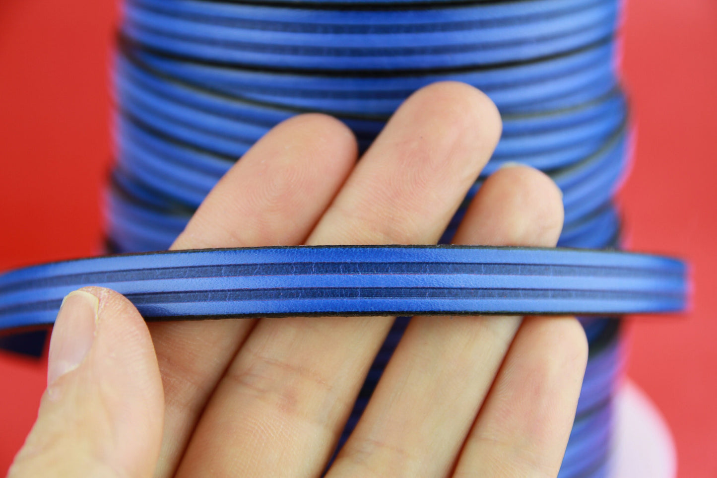 MADE in SPAIN 24" of stripped leather cord, 10mm flat engraved leather cord for bracelet, embossed 10mm leather cord (497/10/28)