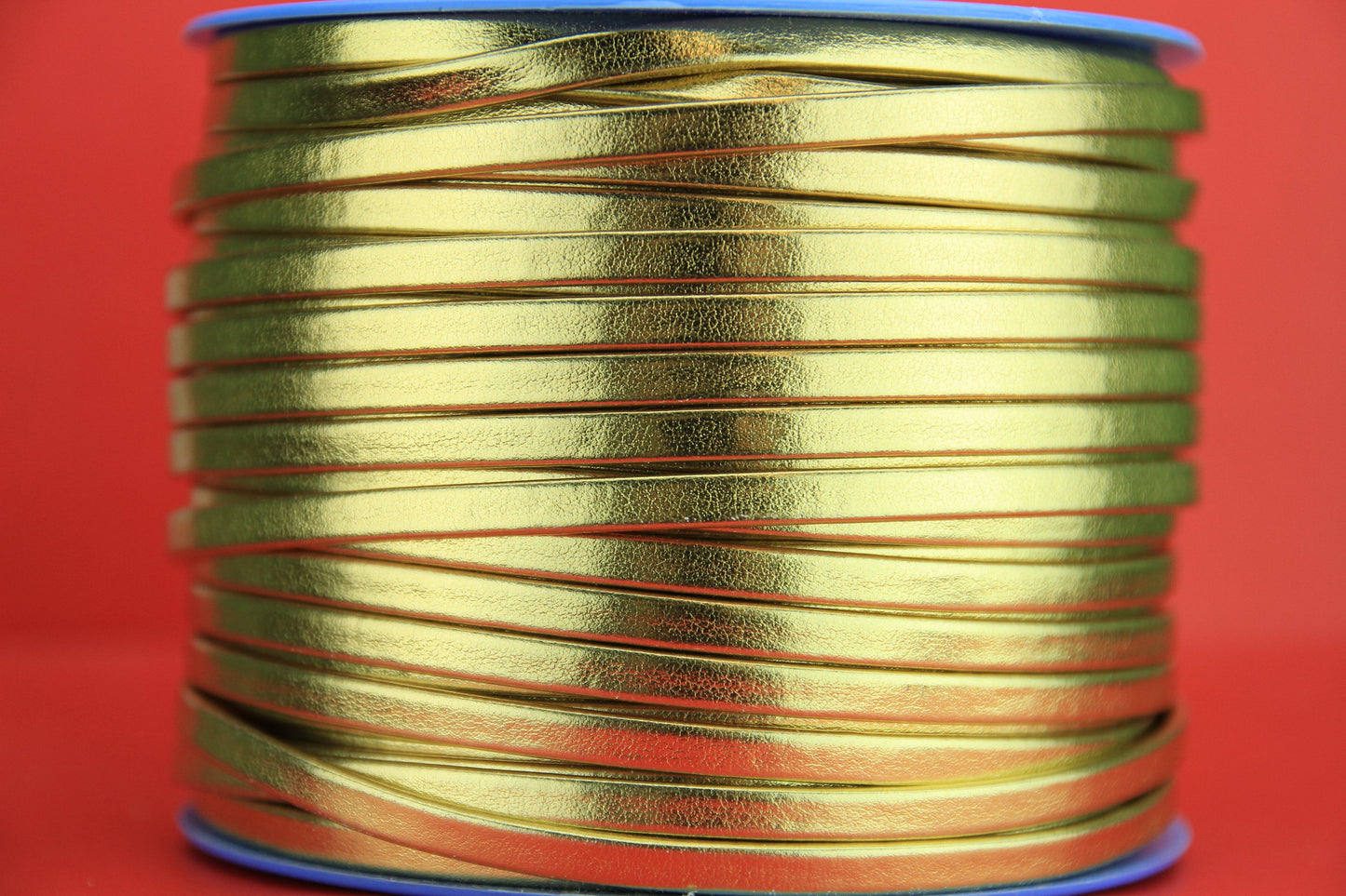 MADE in EUROPE 1 yard of 5mm flat leather cord, folded gold 5mm leather cord, gold 5mm leather cord (TD5MTORO)