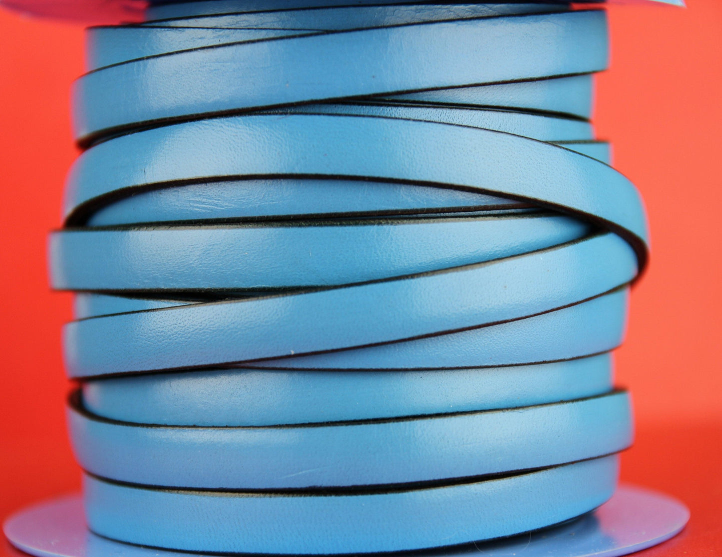 MADE IN SPAIN 24" light blue 10mm flat leather cord, 10mm plain light blue leather cord (VM10AZC)