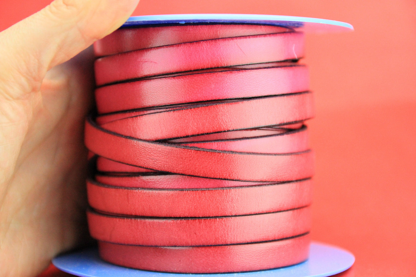 MADE IN SPAIN 24" flat leather cord, fucsia10mm flat leather cord, 10mm fuxia leather cord (VM10FUC)